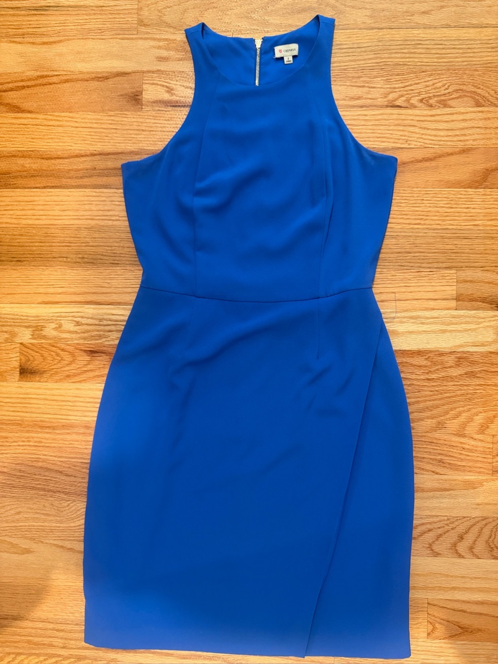 Cremieux Cobalt Blue Sheath Dress Gold Zip Sleeveless Size 2 Career